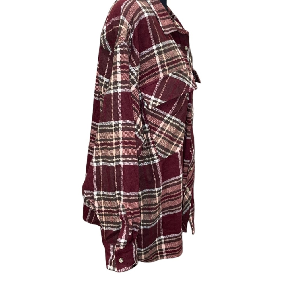 NWT Arizona Jean Co. Plaid Shaket Oversize‎ Soft Long Sleeve Burgundy Top Sz XL - Picture 4 of 9